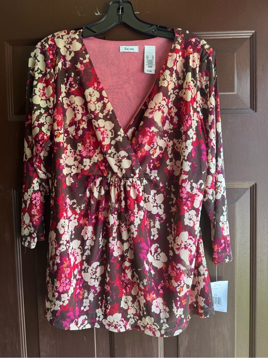 Liz Claiborne Tops - Luz Claiborne V-Neck Floral Sheer Lined Blouse NWT Size XL 3/4 Sleeves